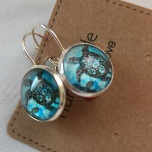 Silver Blue Turtle Glass Earrings